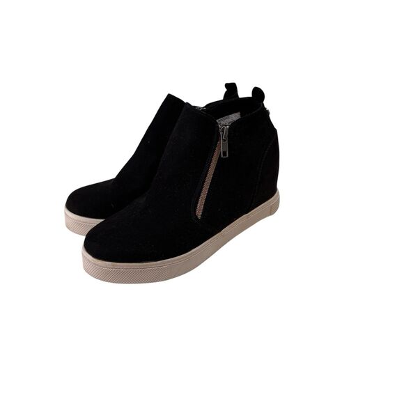 Steve Madden Boots Wedgie Women’s Size 5 Vegan Leather Sneaker Double Zip Black - Picture 2 of 11